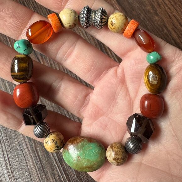 Vintage CAROLYN POLLACK Beaded Multi Gemstone Bracelet Sterling Silver Turquoise - Picture 7 of 12